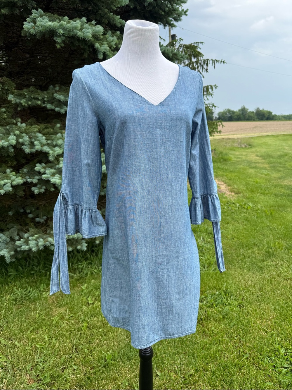 J. Crew Chambray Blue V-neck Dress